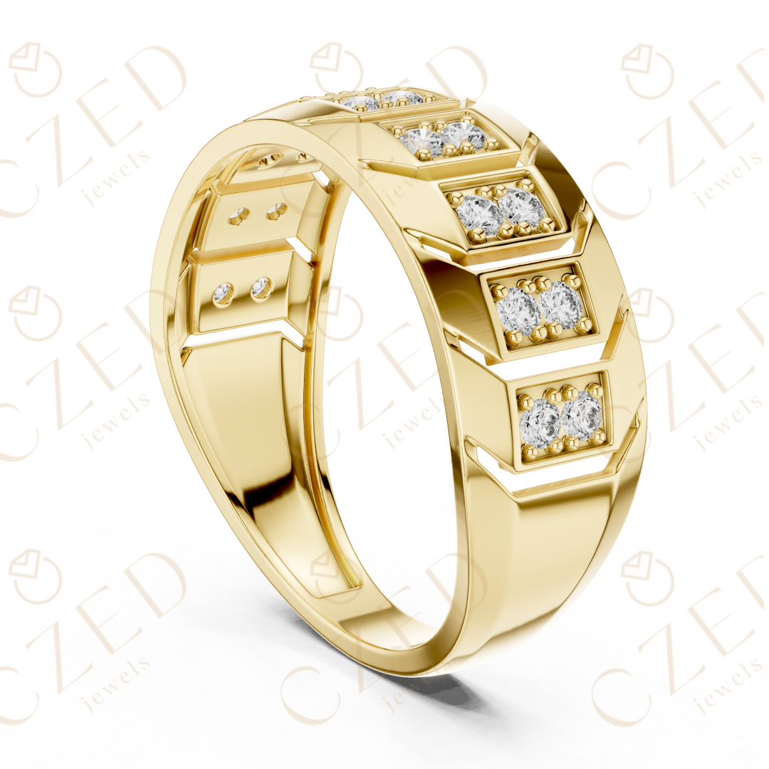 Round Brilliant Diamond Geometric Panel Band Ring