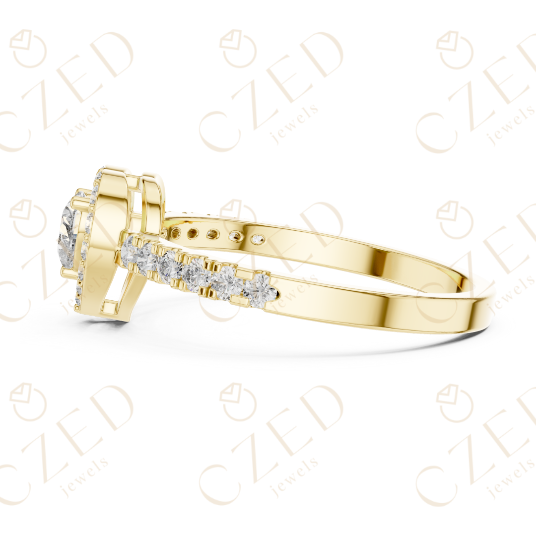 Heart Cut Diamond Halo Ring with Pavé Accented Band and Romantic Brilliance