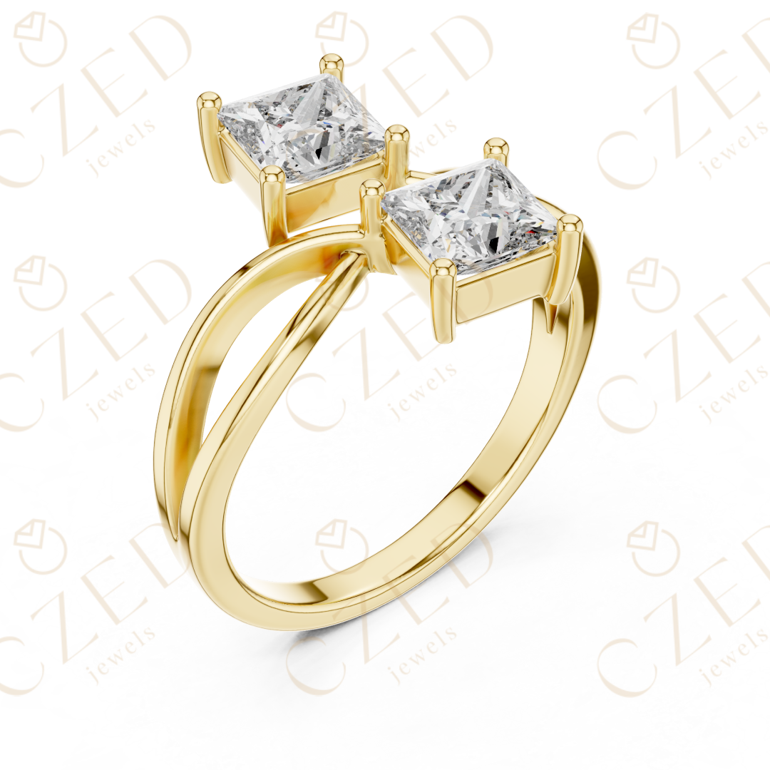 Princess Cut Diamond Infinity Twist Ring with Dual Solitaire Design