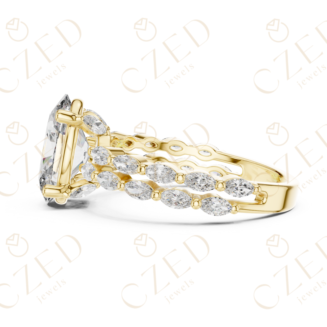 Oval Cut Diamond Solitaire with Marquise Side Accents