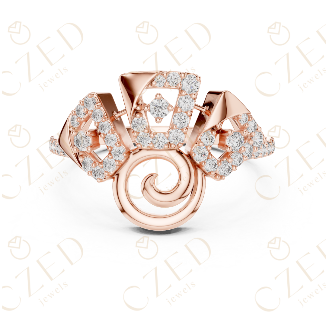 Round Cut Diamond Abstract Spiral Halo Ring