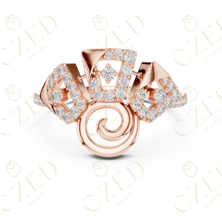 Round Cut Diamond Abstract Spiral Halo Ring