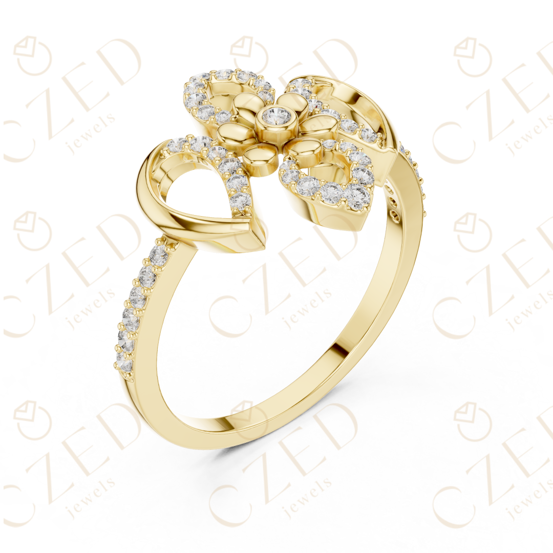 Round Cut Diamond Floral Bow Halo Ring