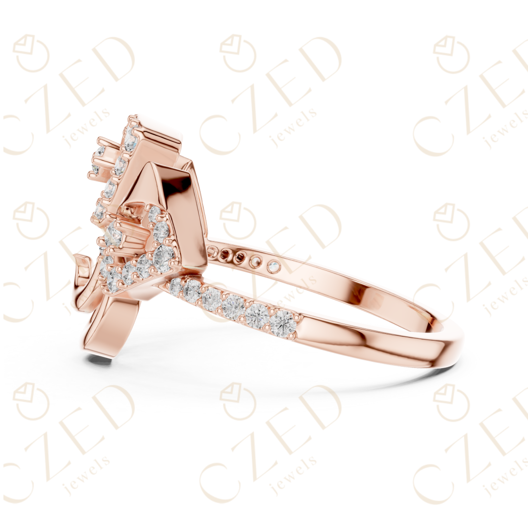 Round Cut Diamond Abstract Spiral Halo Ring