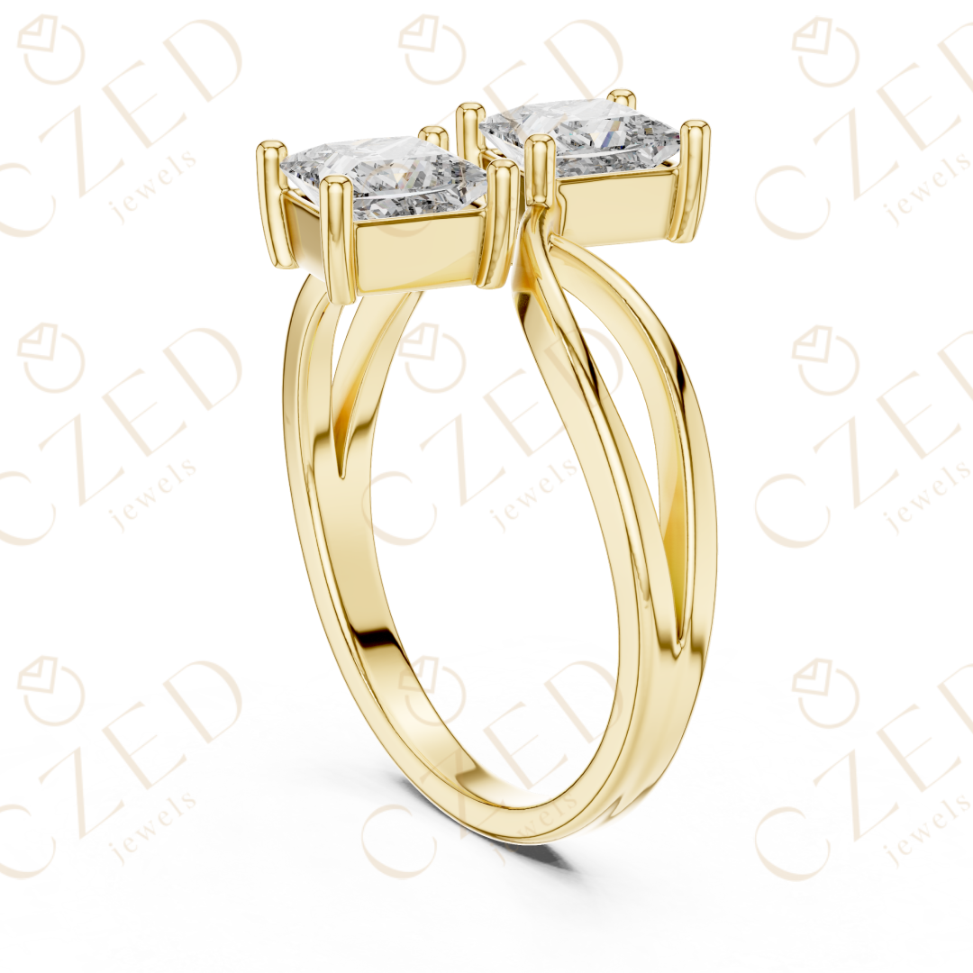 Princess Cut Diamond Infinity Twist Ring with Dual Solitaire Design