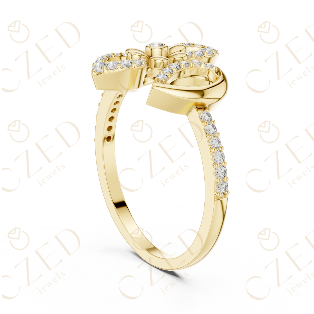 Round Cut Diamond Floral Bow Halo Ring