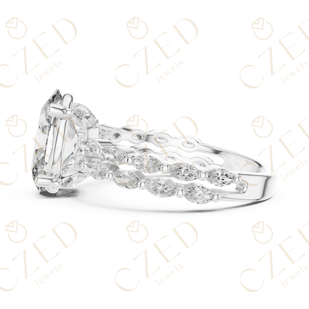 Oval Cut Diamond Solitaire with Marquise Side Accents