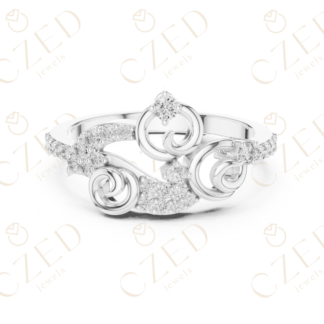 Round Cut Diamond Elegant Swirl Motif Designer Ring