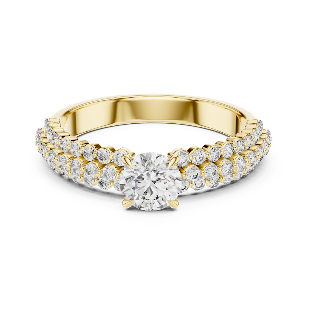 Round Brilliant Diamond Solitaire Ring with Double Row Pave Band