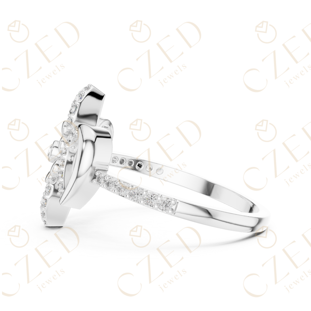 Round Cut Diamond Floral Bow Halo Ring