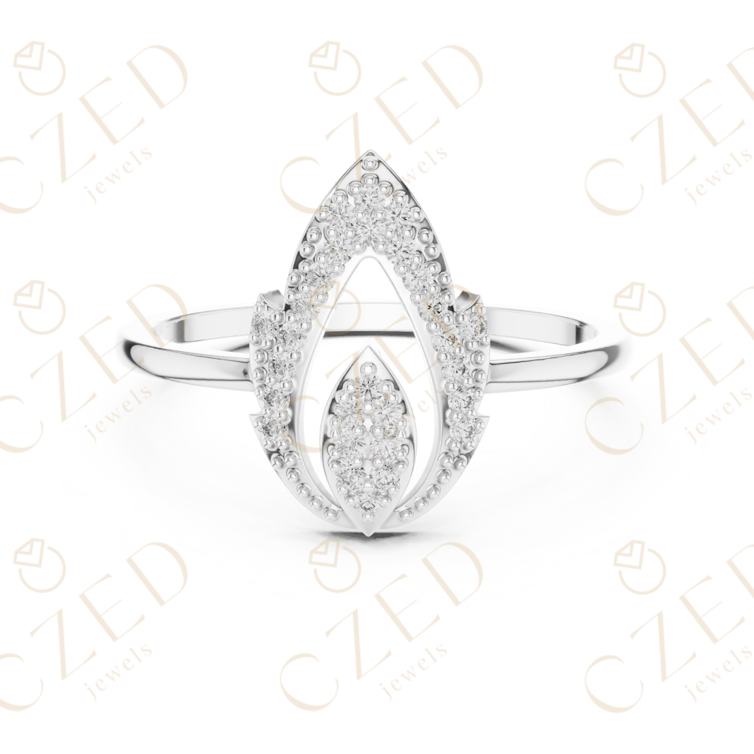 Pear Shaped Diamond Double Halo Open Teardrop Ring