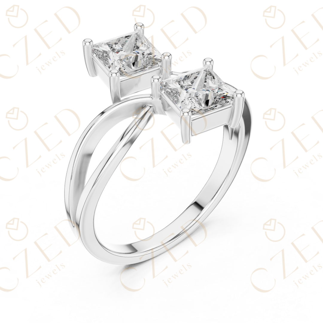 Princess Cut Diamond Infinity Twist Ring with Dual Solitaire Design