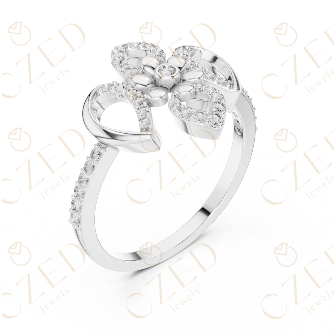 Round Cut Diamond Floral Bow Halo Ring