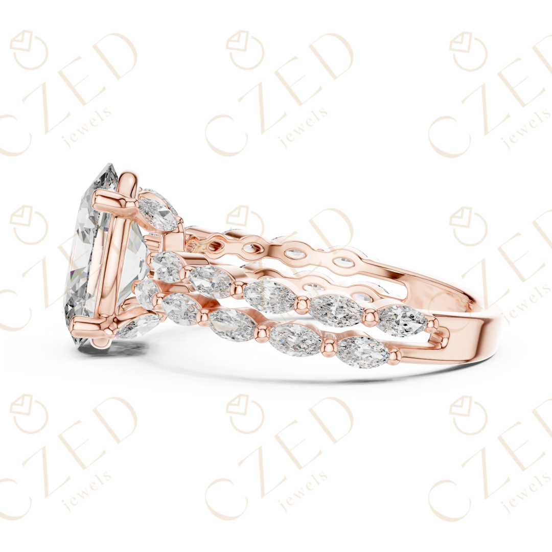 Oval Cut Diamond Solitaire with Marquise Side Accents