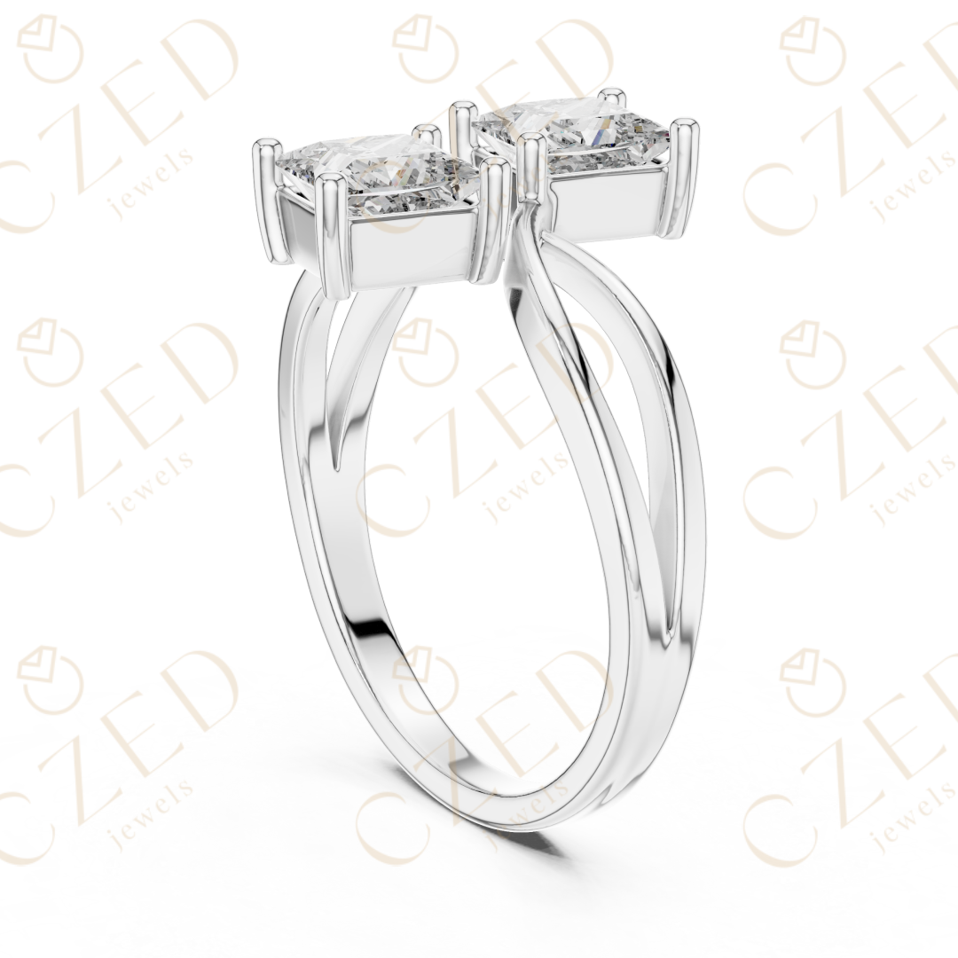 Princess Cut Diamond Infinity Twist Ring with Dual Solitaire Design