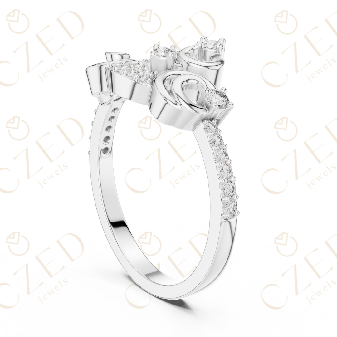 Round Cut Diamond Elegant Swirl Motif Designer Ring