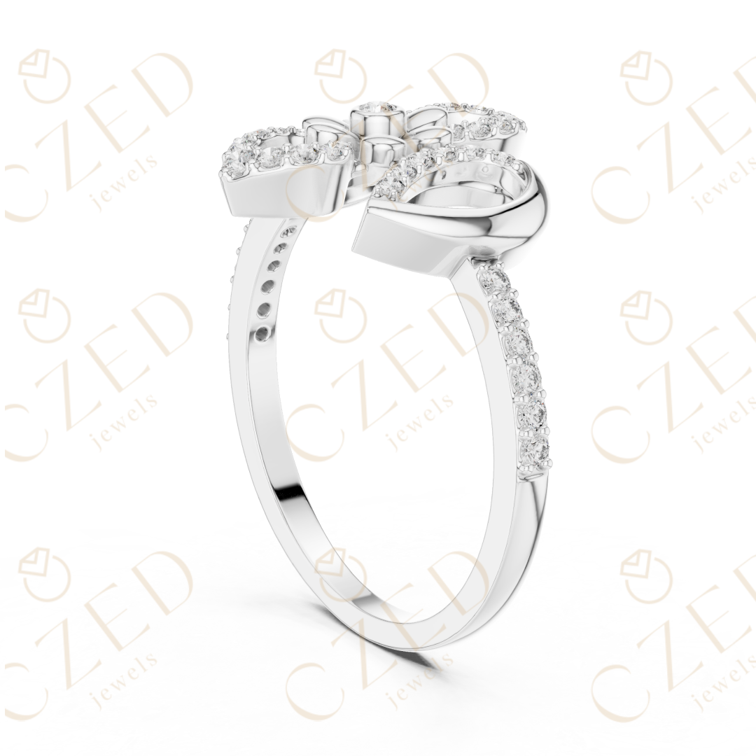 Round Cut Diamond Floral Bow Halo Ring