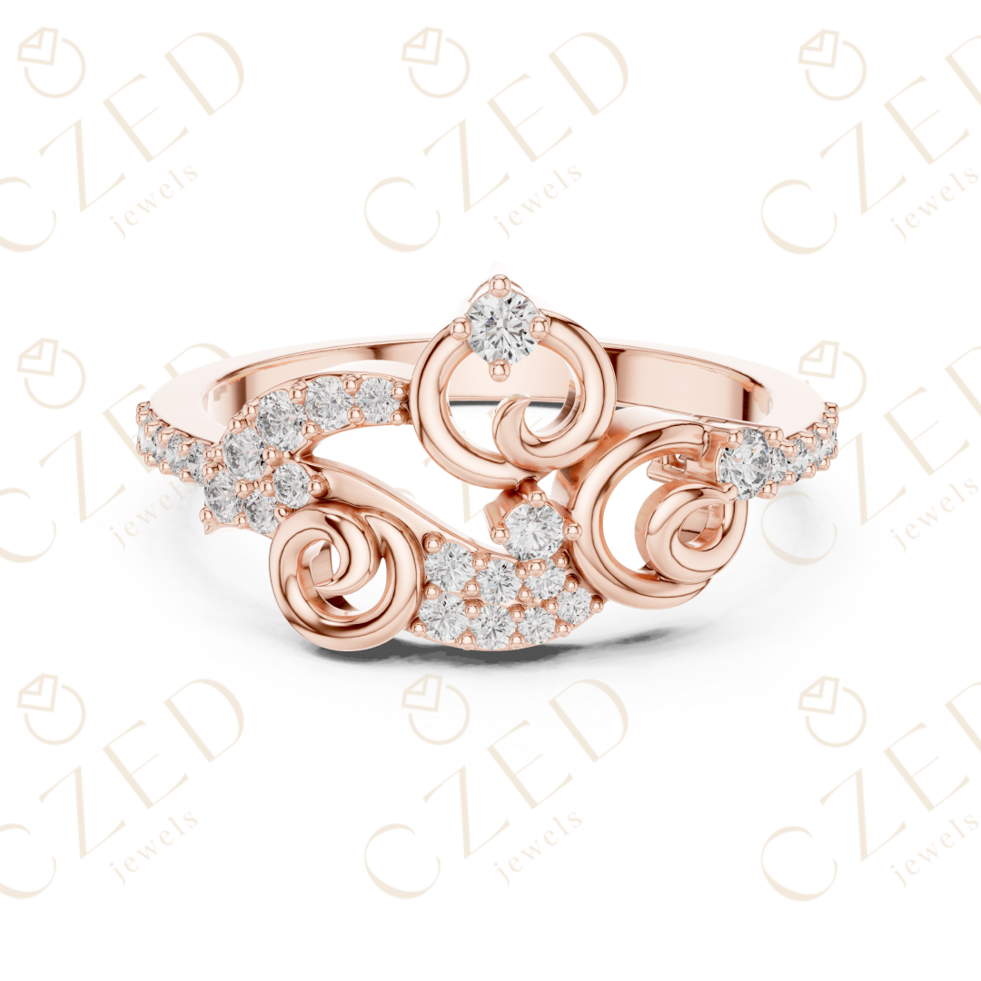 Round Cut Diamond Elegant Swirl Motif Designer Ring
