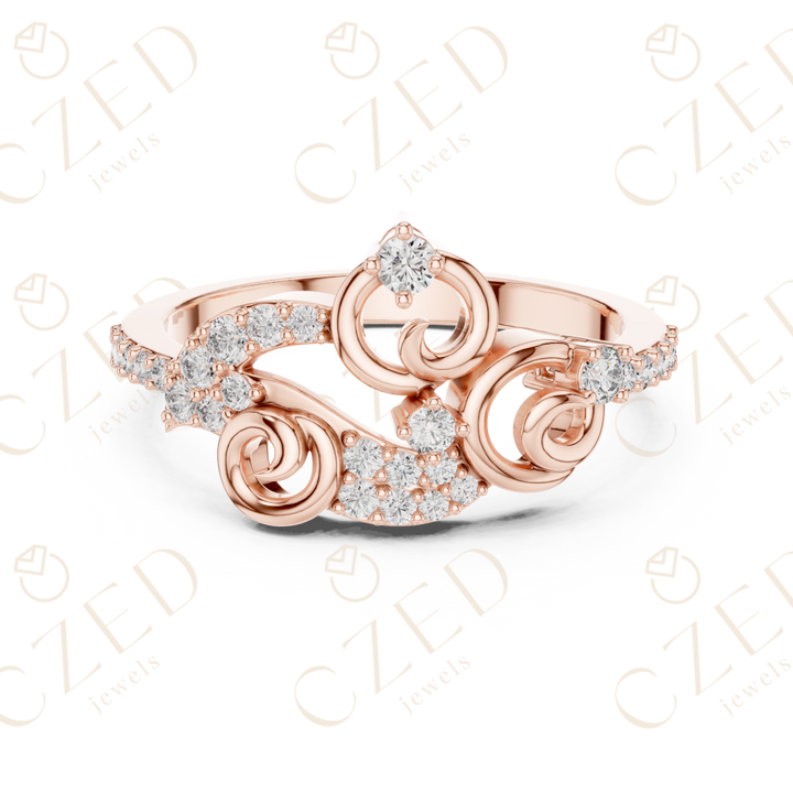 Round Cut Diamond Elegant Swirl Motif Designer Ring