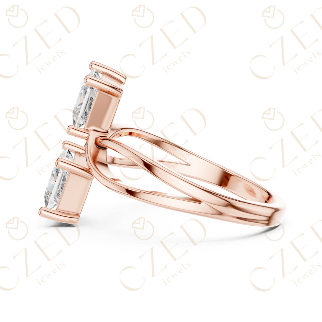 Princess Cut Diamond Infinity Twist Ring with Dual Solitaire Design