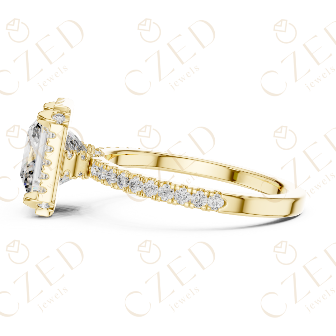 Princess Cut Halo Diamond Engagement Ring with Pavé Set Brilliance