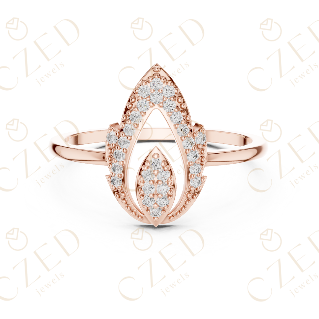 Pear Shaped Diamond Double Halo Open Teardrop Ring