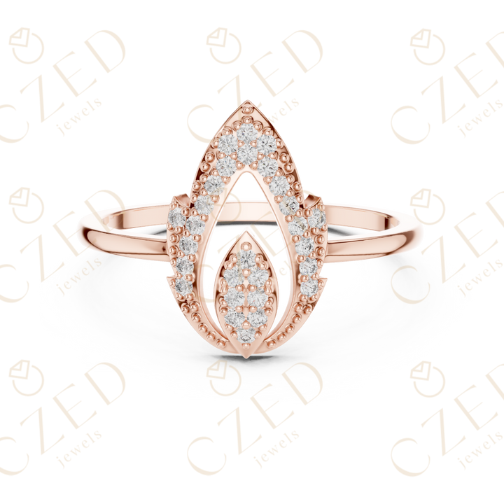 Pear Shaped Diamond Double Halo Open Teardrop Ring