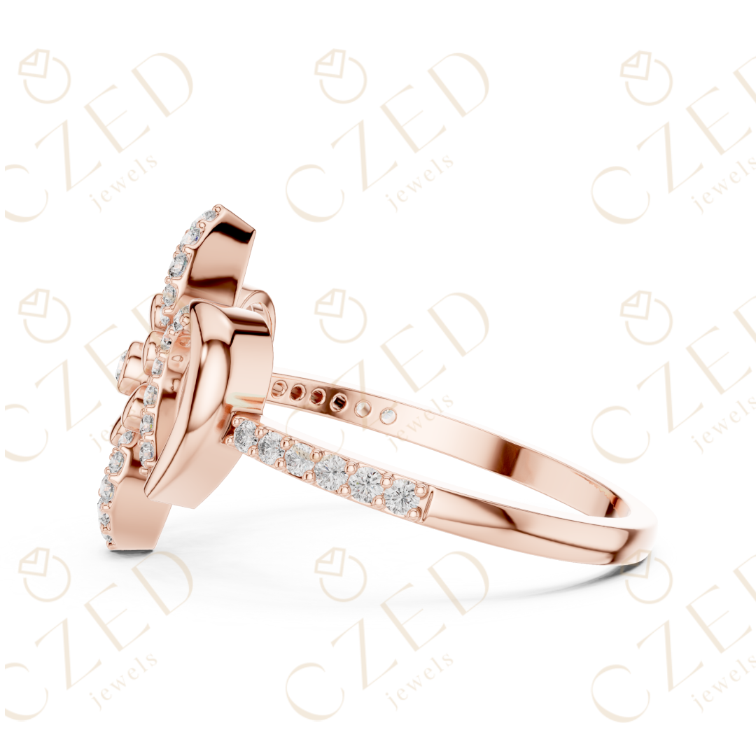 Round Cut Diamond Floral Bow Halo Ring