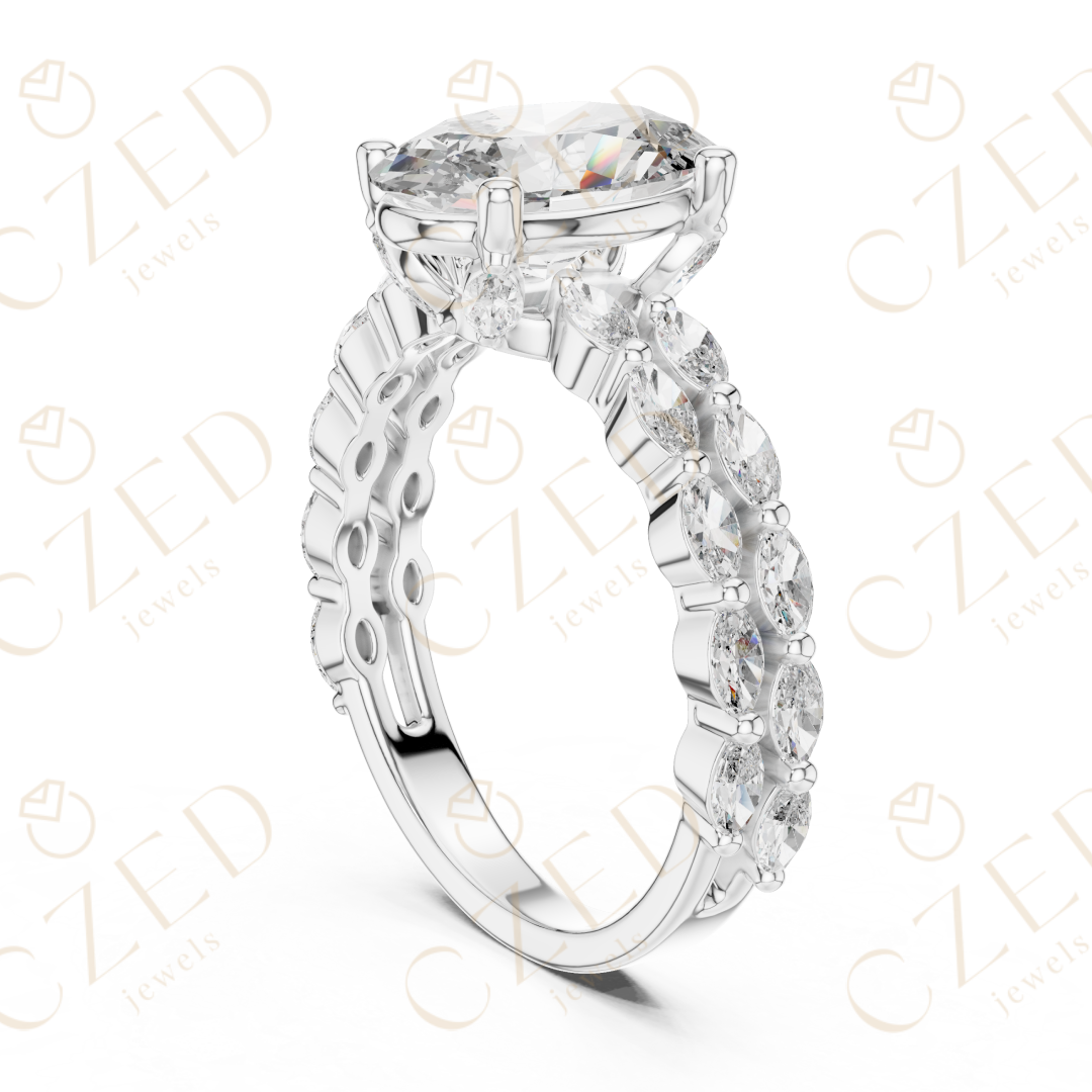 Oval Cut Diamond Solitaire with Marquise Side Accents