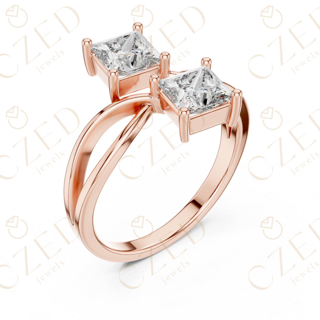 Princess Cut Diamond Infinity Twist Ring with Dual Solitaire Design