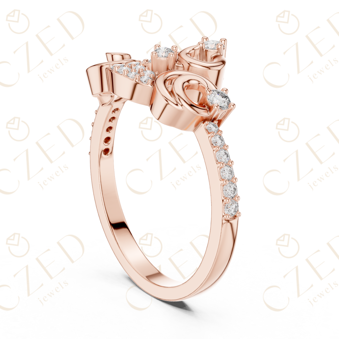 Round Cut Diamond Elegant Swirl Motif Designer Ring