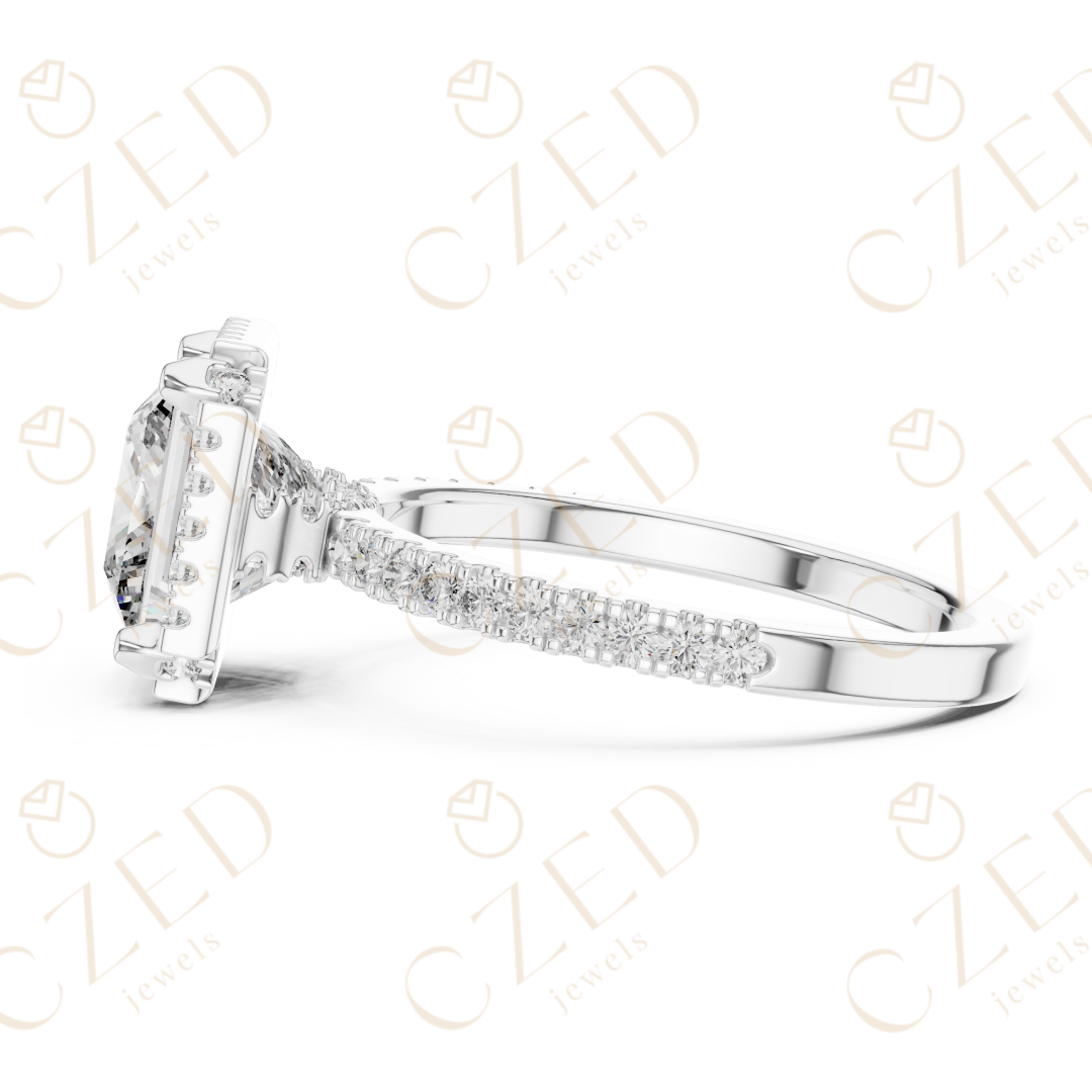 Princess Cut Halo Diamond Engagement Ring with Pavé Set Brilliance