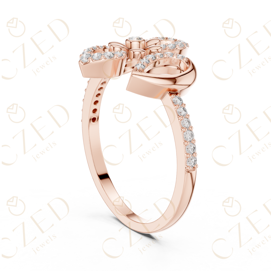 Round Cut Diamond Floral Bow Halo Ring