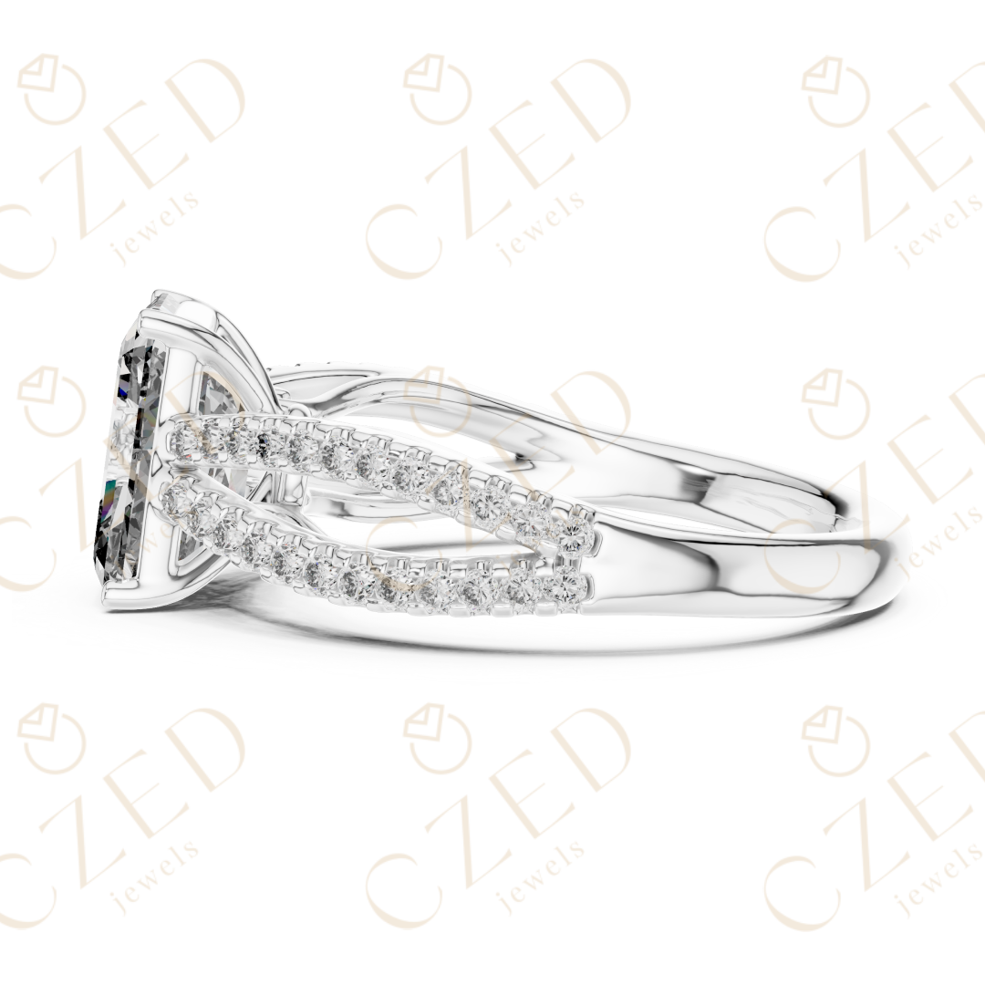 Radiant Cut Diamond Solitaire Ring with Pavé Set Split Shank