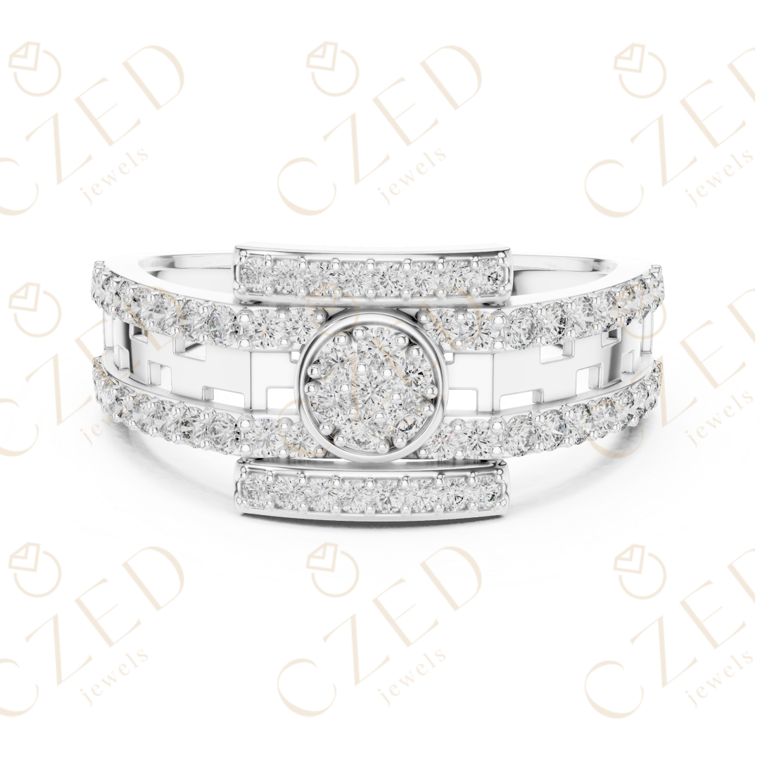 Round Brilliant Diamond Halo Panel Band Ring