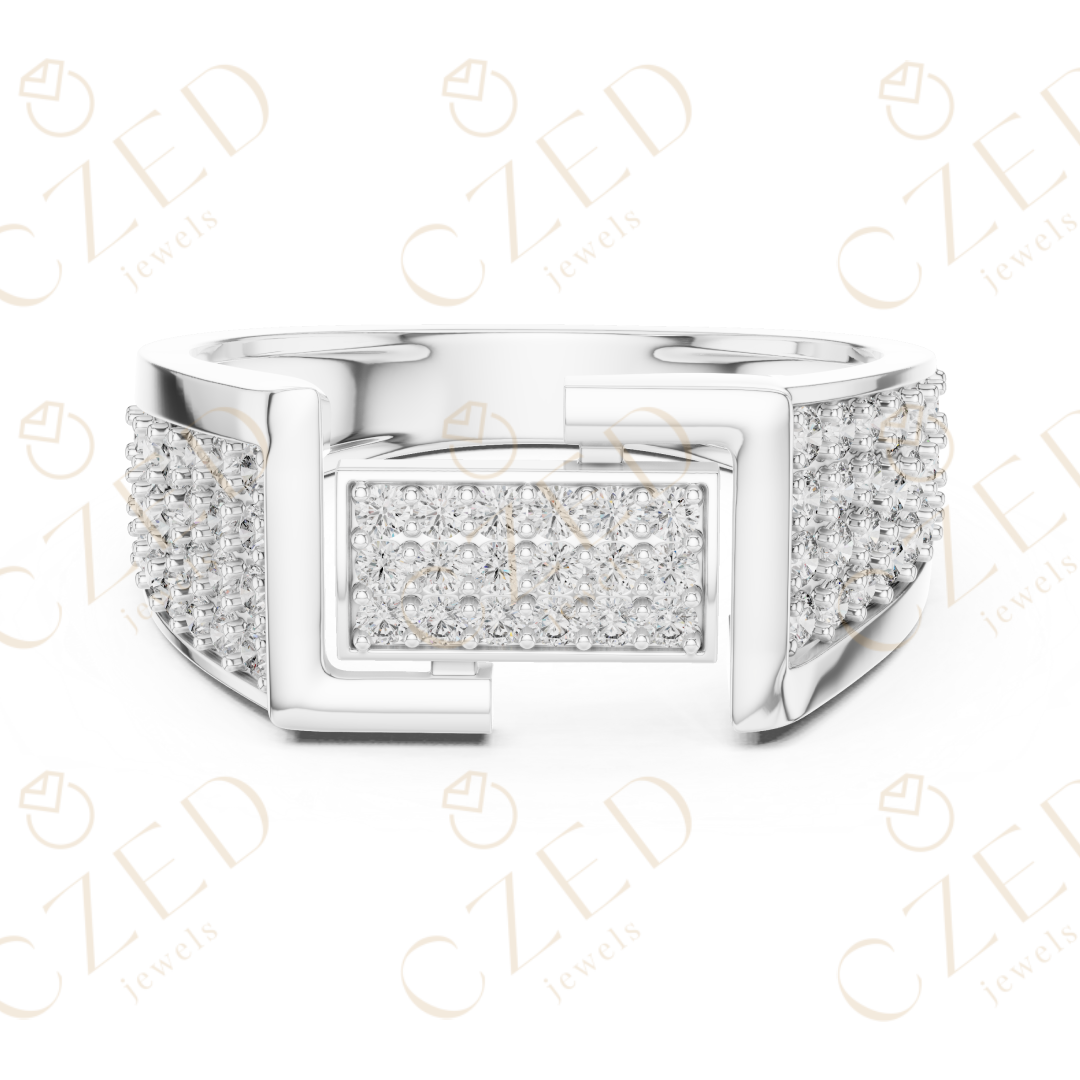 Round Cut Diamond Pavé Panel Men’s Band with Structured Frame