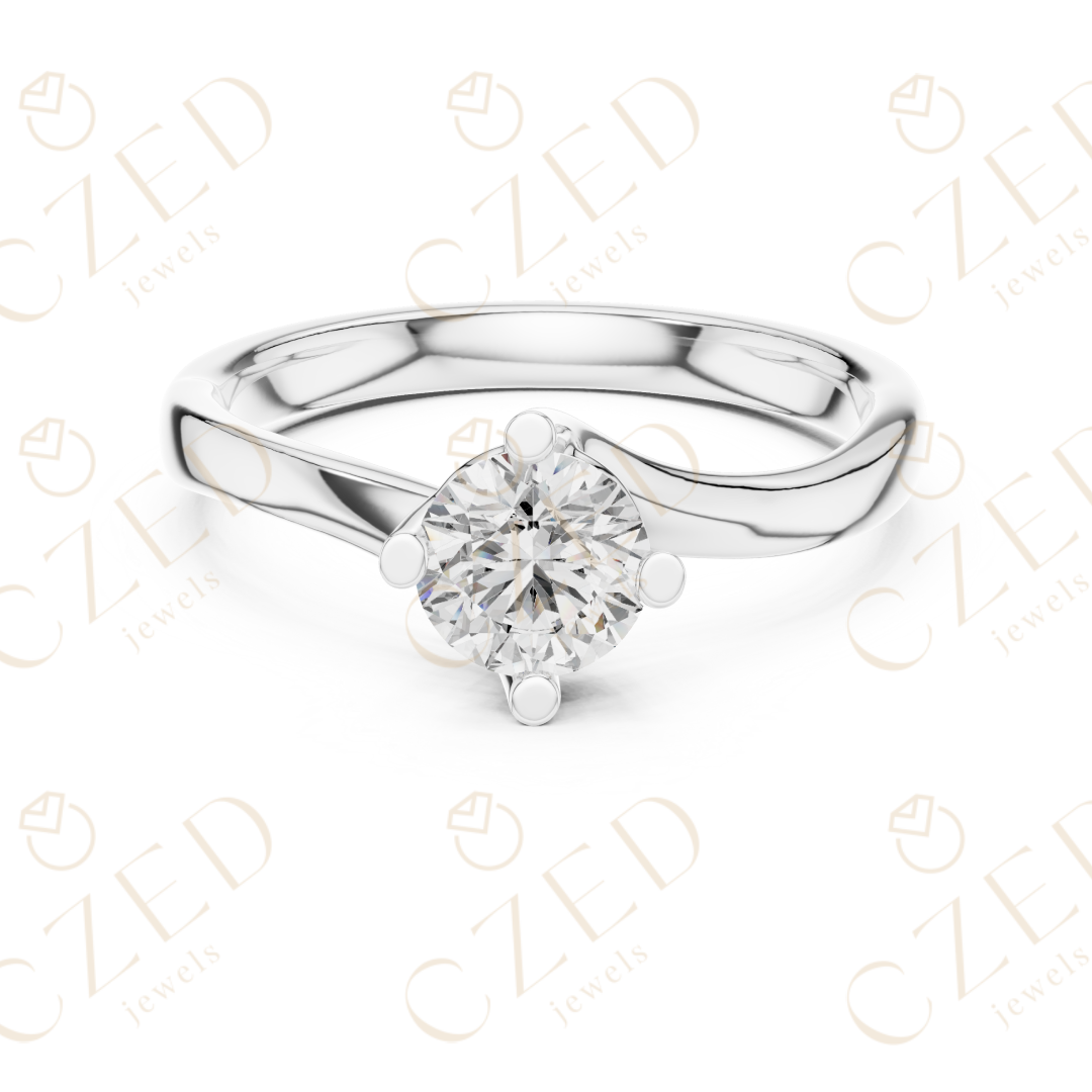 Round Brilliant Solitaire Diamond Ring with Sculpted Twist Band