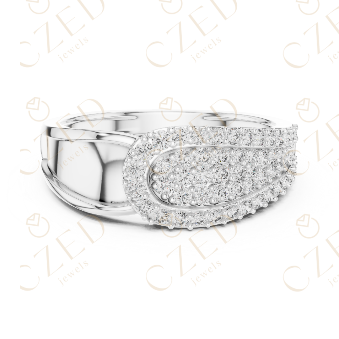 Oval Layered Diamond Cluster Ring with Graduated Pavé Design