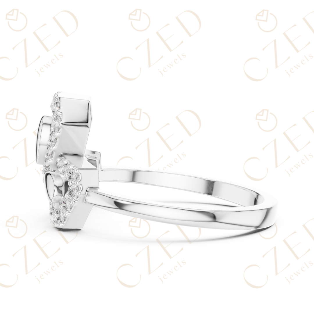 Round Cut Diamond Butterfly Halo Fashion Ring with Pavé Brilliance