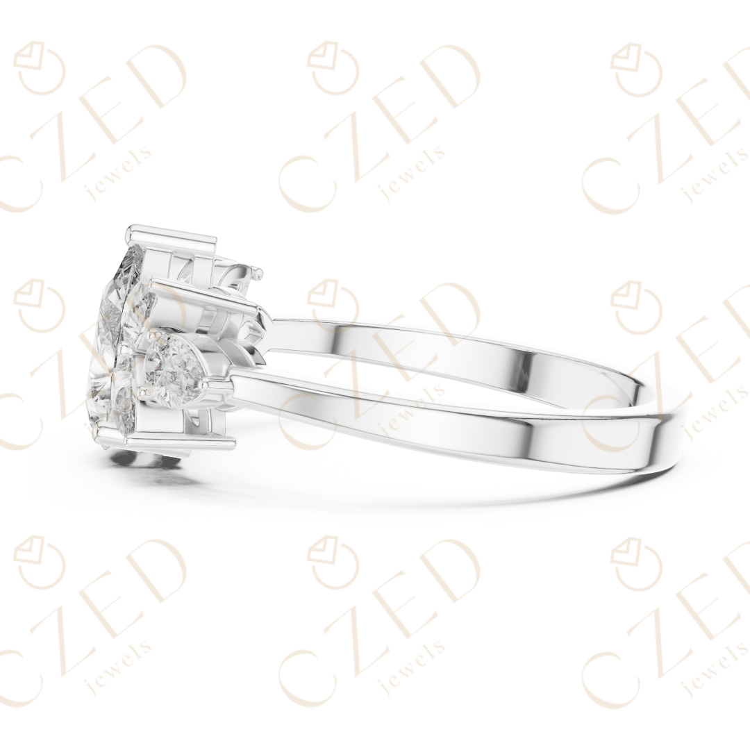 Pear Cut Diamond Floral Side Stone Ring with Elegant Petal-Inspired Brilliance