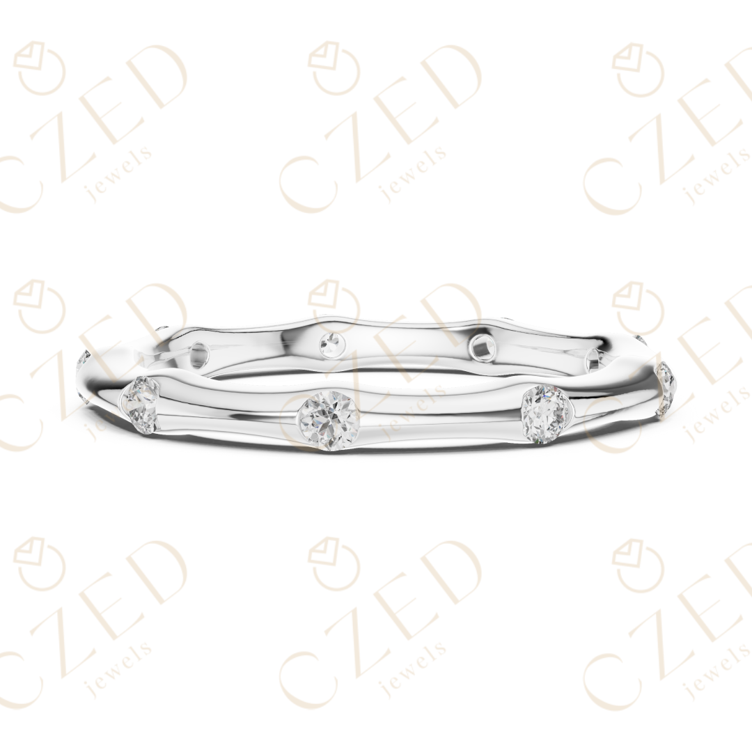 Round Brilliant Bezel-Set Diamond Station Band with Timeless Symmetry