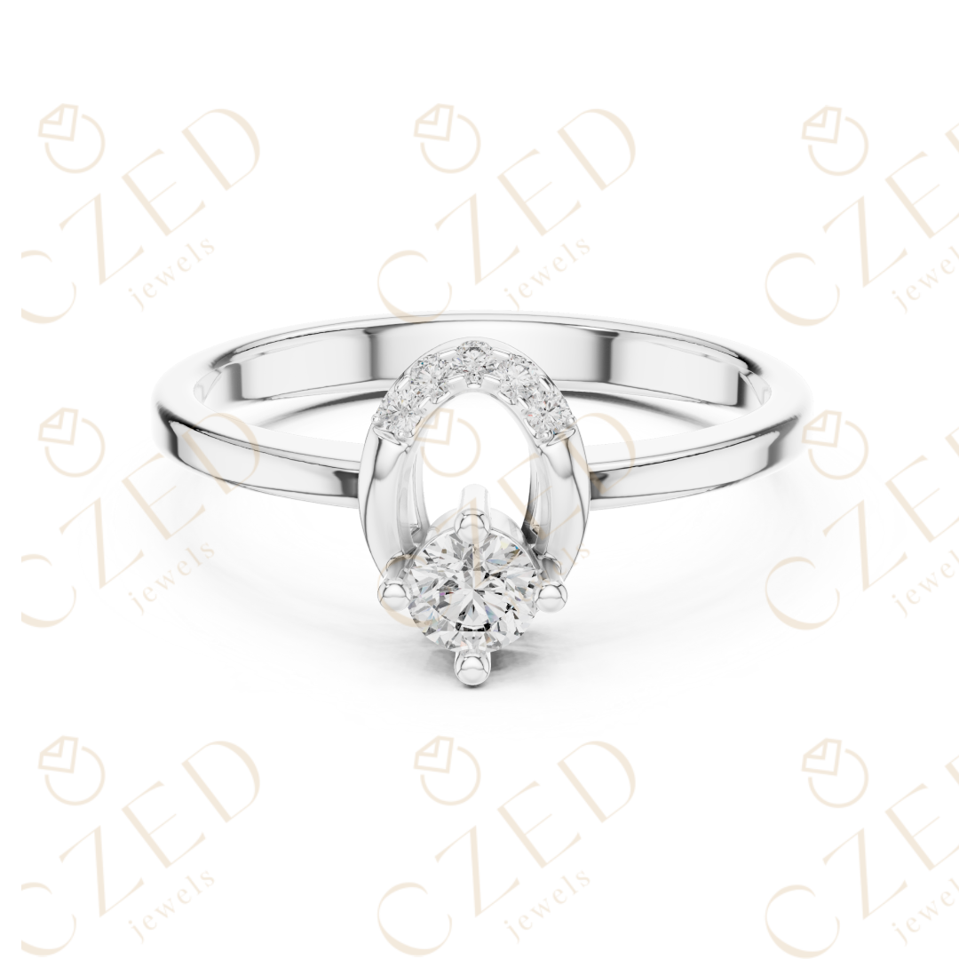 Round Brilliant Solitaire Diamond Ring with Arched Side Accent
