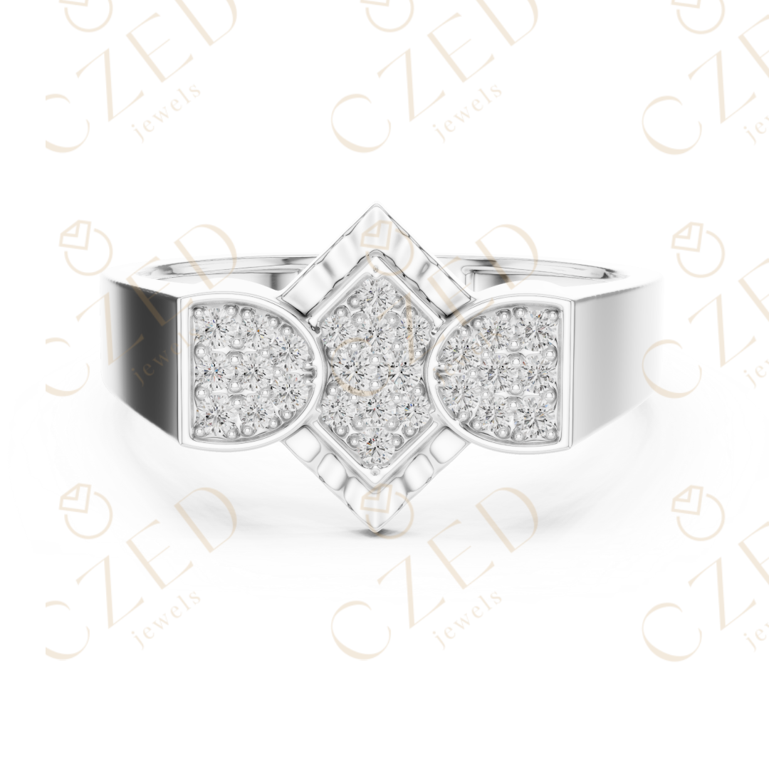Geometric Diamond Cluster Band Ring with Pavé Panels