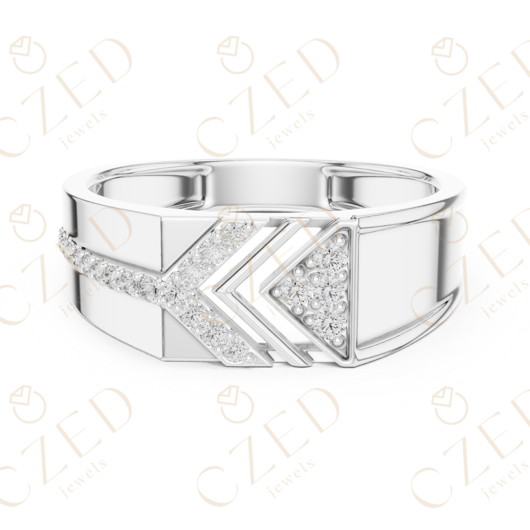 Round Cut Diamond Geometric Chevron Panel Band