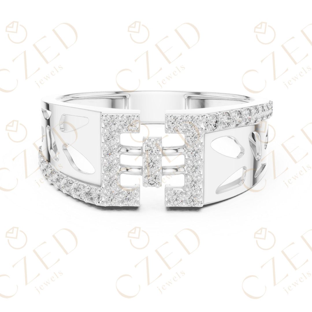 Round Cut Diamond Geometric Open Panel Band Ring