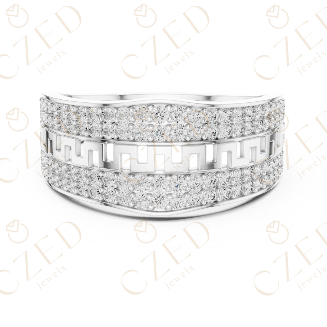 Round Cut Diamond Pavé Panel Men’s Band with Greek Key Openwork