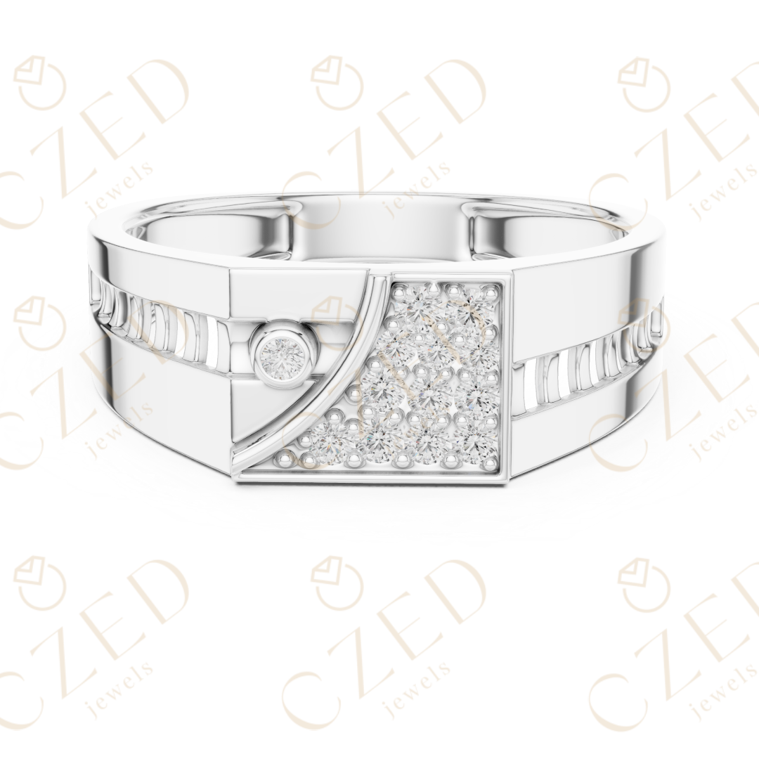 Round Brilliant Diamond Geometric Panel Pavé Band Ring