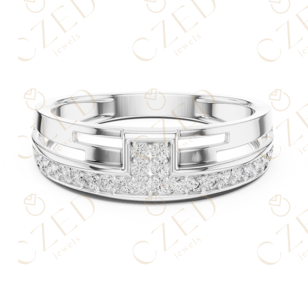 Round Cut Diamond Pavé Panel Men’s Band with Openwork Structure