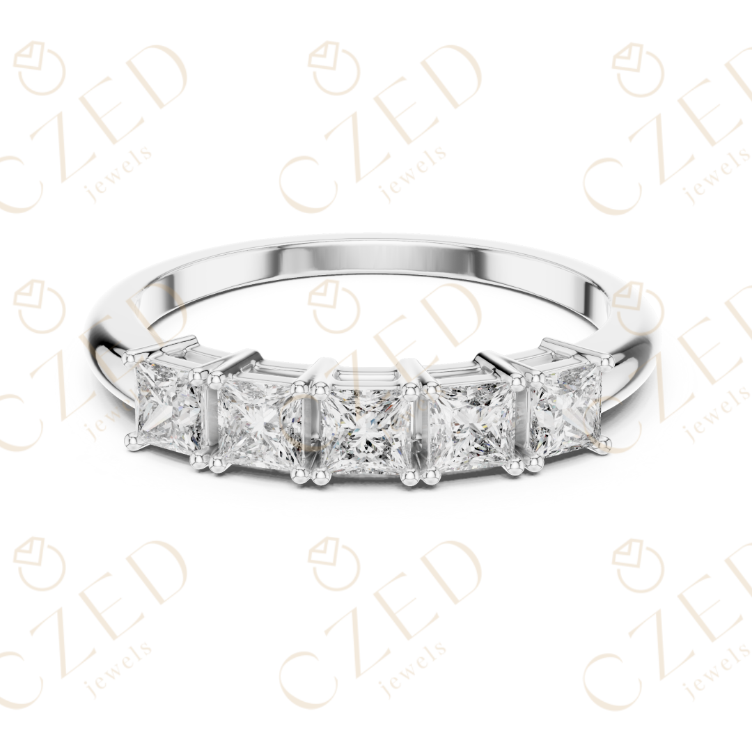 Princess Cut Five Stone Diamond Band with Elegant Linear Design