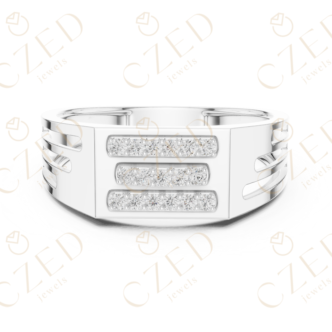 Round Cut Diamond Triple Row Panel Band Ring